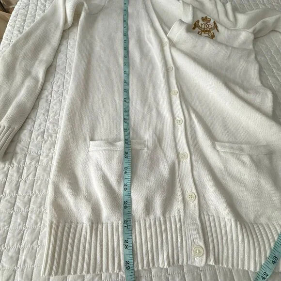 Vintage Ralph Lauren Sport Off White Boyfriend Fit Cardigan Sweater M 100% Cotto - Picture 7 of 8